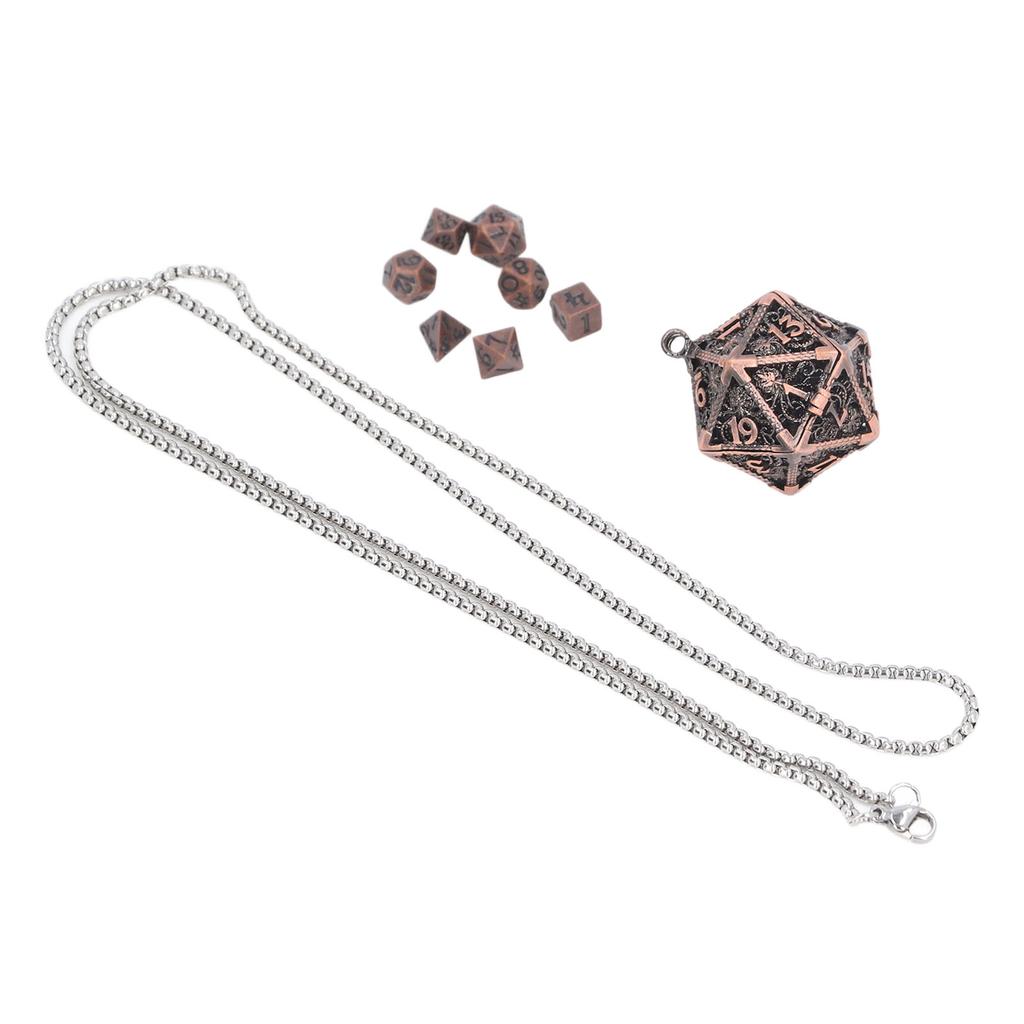 Mini Dice Set Necklace Antique Tiny Small Metal Hollow Polyhedral Portable Toy with Storage Box
