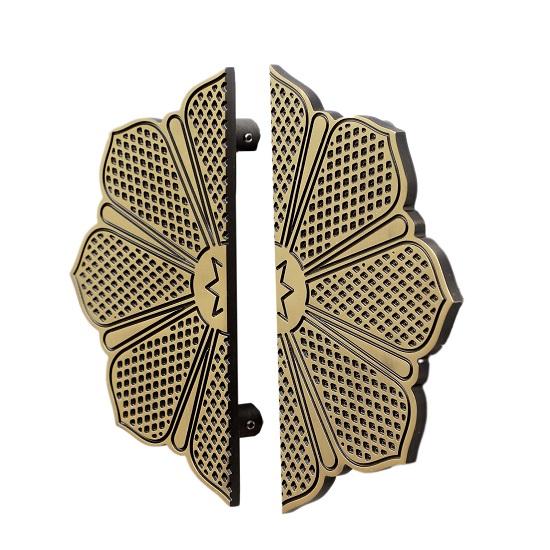 Ethnic Flower Carving Design 20.32 Cm Brass Door Handle Pair, Brass Main Door Handles, Standard, Pack of 2