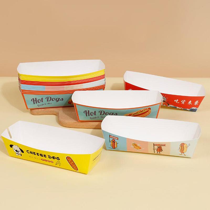 100 шт. Коробка для упаковки хот-догов без складывания Бумажная Одноразовая Посуда для вечеринок Поднос для подачи еды Для кейтеринга Упаковочные коробки