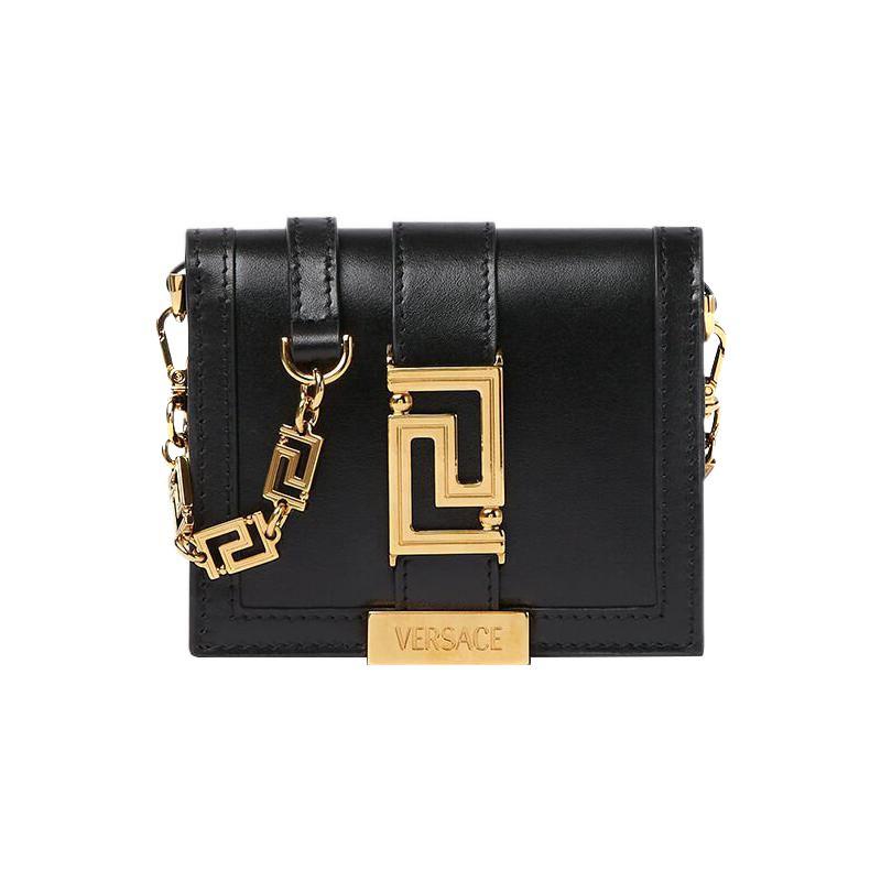 Versace Greca Goddess Removable Shoulder Strap Double Fold Chain Leather Lambskin Decorated Shoulder Crossbody Bag Wallet 1007130-1A05134-1B00V