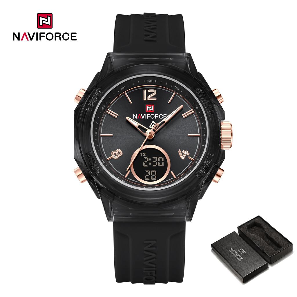 Naviforce Женские часы Кварцевый стрелочный циферблат ЖК-цифровой дисплей Хронограф Люминесцентные Водонепроницаемые Силиконовый ремешок Унисекс Мужские Женские часы NF7109