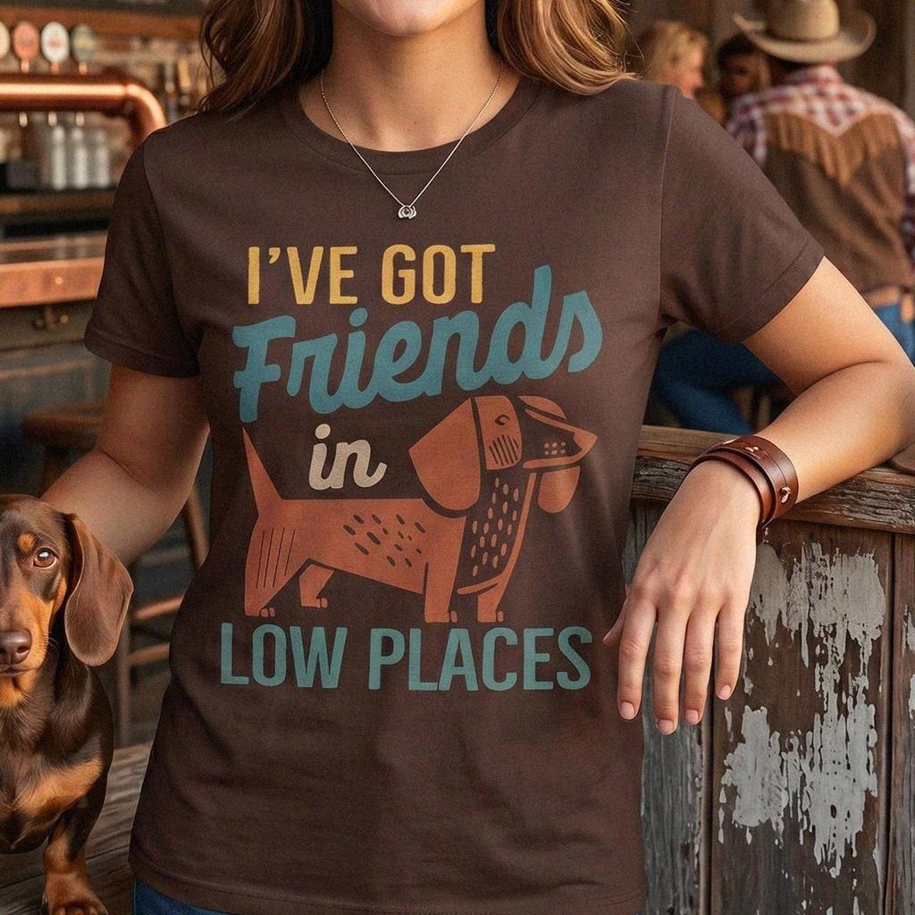 Friends in Low Places Dachshund Shirt, Retro Wiener Dog Graphic Tee