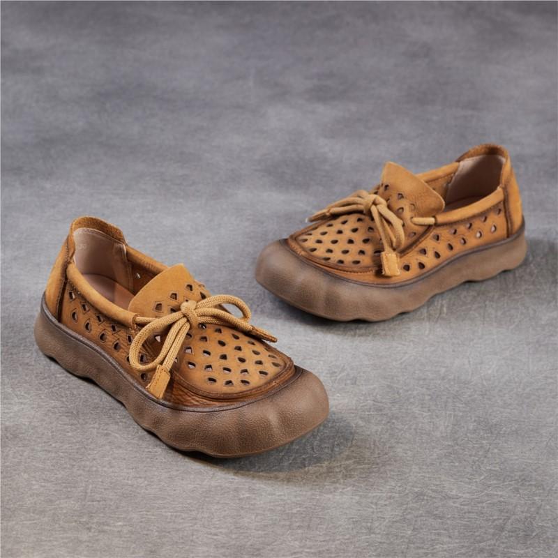 Johnature Ретро дышащие женские туфли-слипоны из натуральной кожи с перфорацией и мягкой подошвой