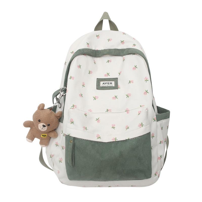 Blocked Fashionable Color Flower Pattern Letter Decor Student Backpack Casual