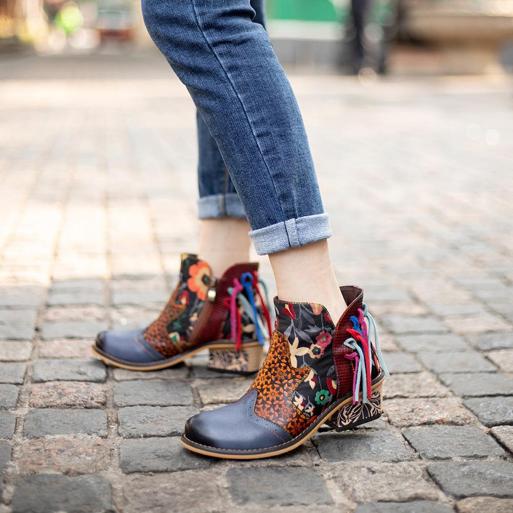 Женская обувь из натуральной кожи с росписью вручную