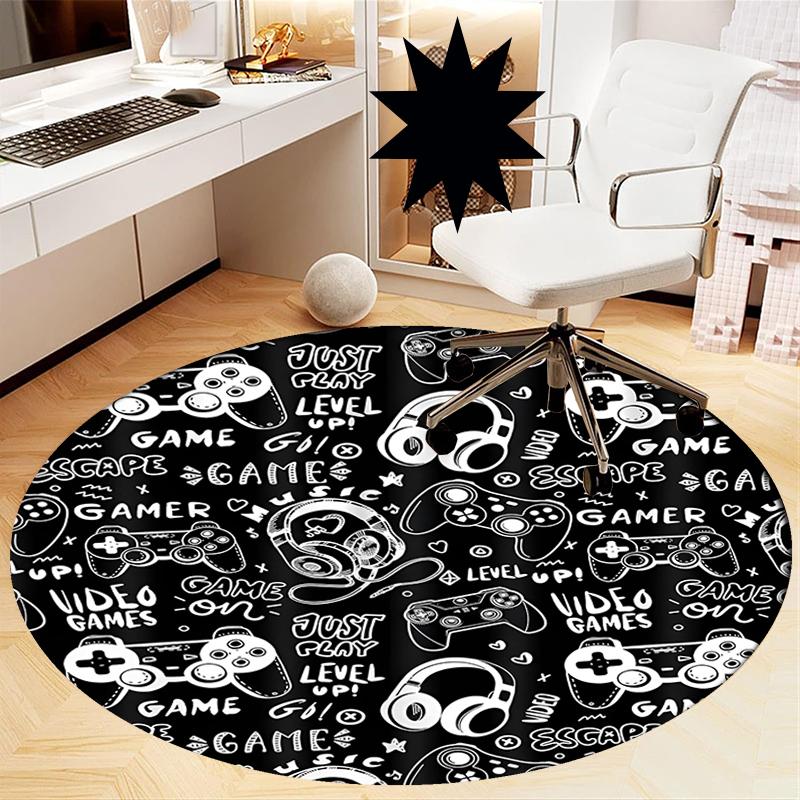 Game Controller Printed Round Rug Carpet Chair Rug Area Rug Entryway Doormats,for Office Chair Living Room Bedroom Kitchen Room.