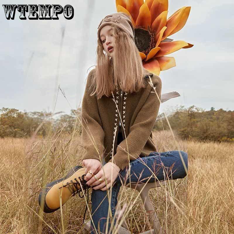 Лацкан кофейного цвета с застежкой-молнией свитер кардиган осень и зима новый винтажный короткий пальто женщина