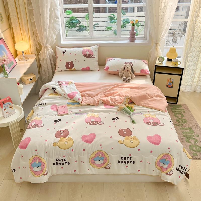 Милое летнее одеяло с рисунком пончика в мультяшном стиле, приятное для кожи, дышащее, тонкое одеяло, кондиционер, одеяла для детей, подростков, мальчиков