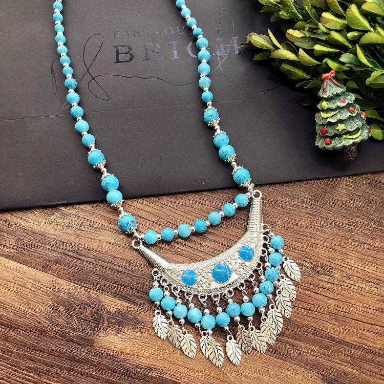 Vintage Personality Handmade Necklace Bohemian Sweater Chain Moon Flower Beads Versatile Headdress Women's Accessories