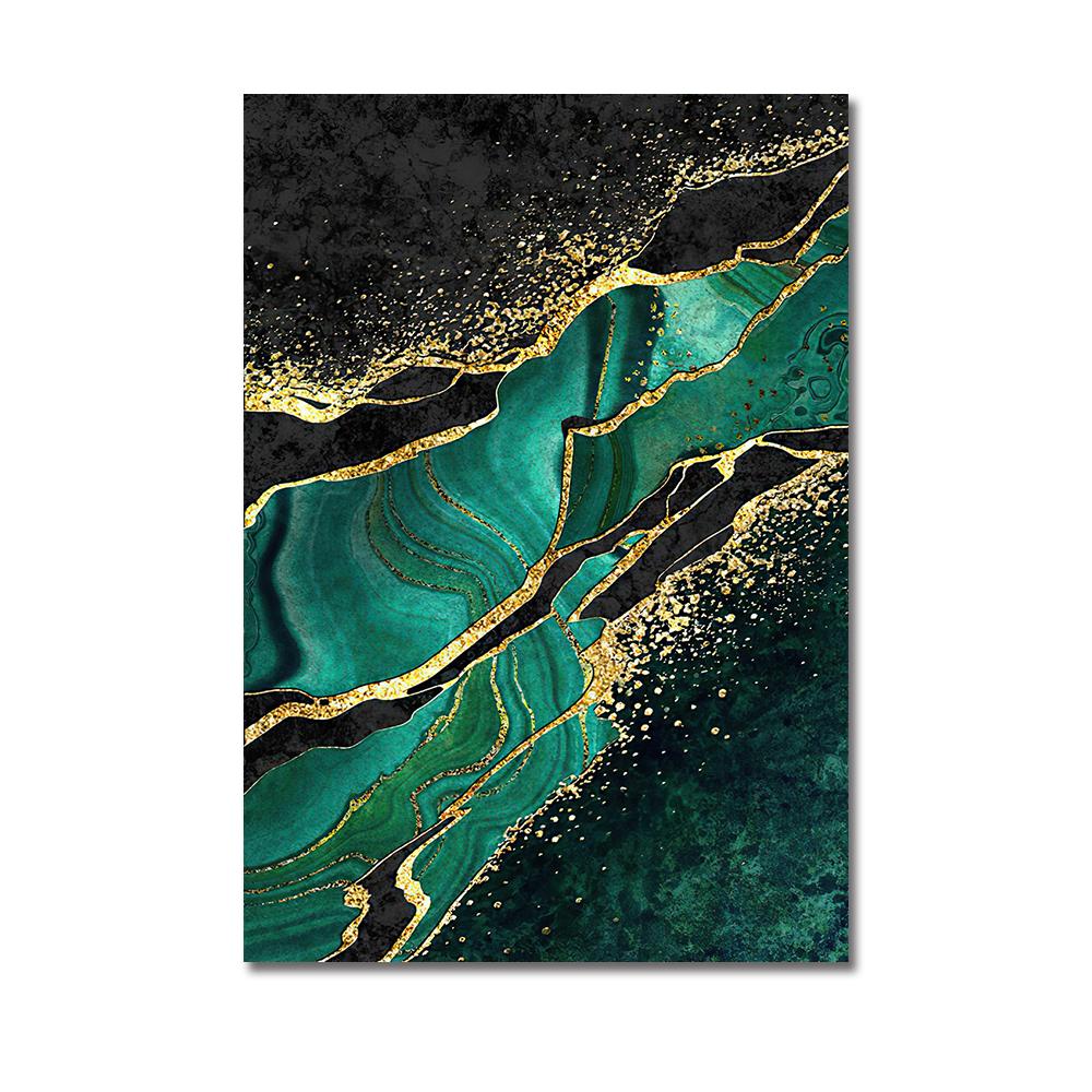 Скандинавская абстрактная зеленая мраморная текстура, настенная живопись на холсте, современная золотая фольга, постер с принтом, картина для украшения гостиной