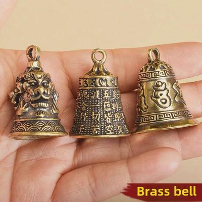 Брелок-колокольчик из латуни Heart Sutra с мантрой из шести слов и дизайном головы льва - сувенир с ночного рынка