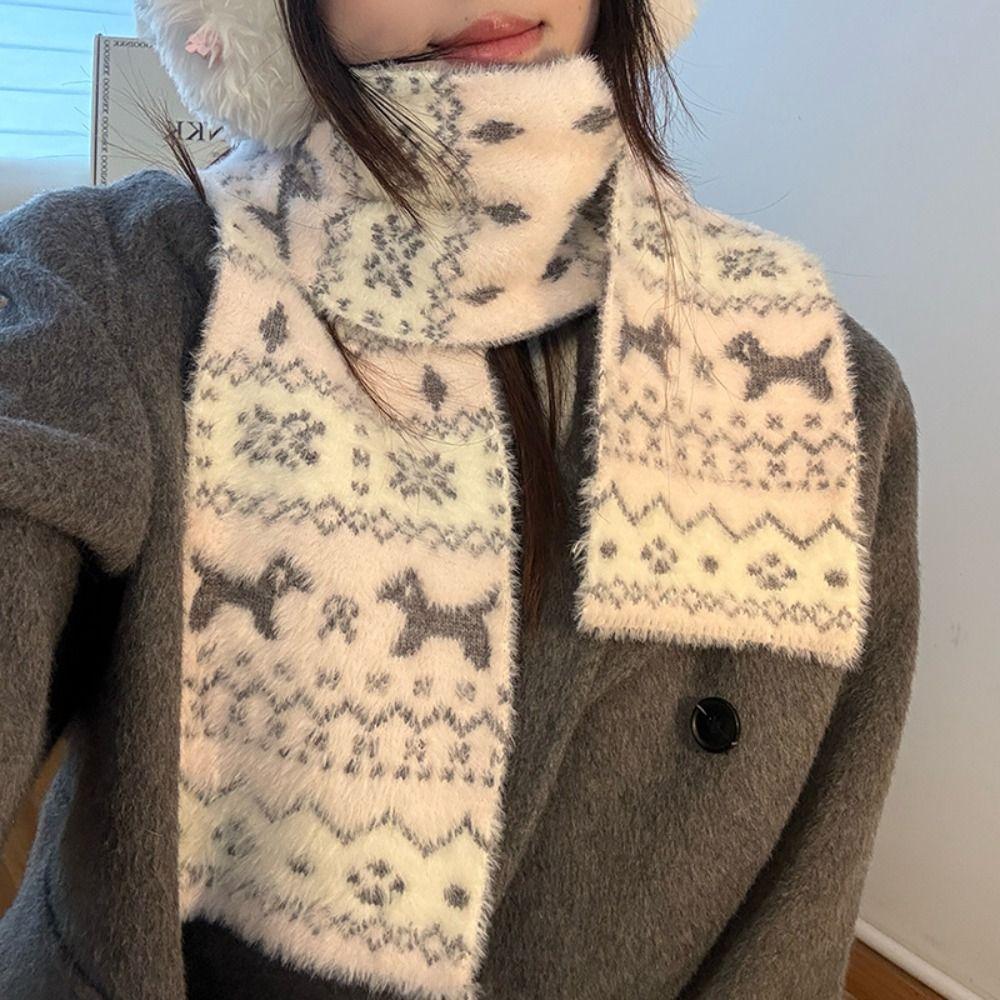 Fair Isle Style Winter Cashmere Scarves Snowflake Wool Shawl Jacquard Knitted Scarf Autumn Winter