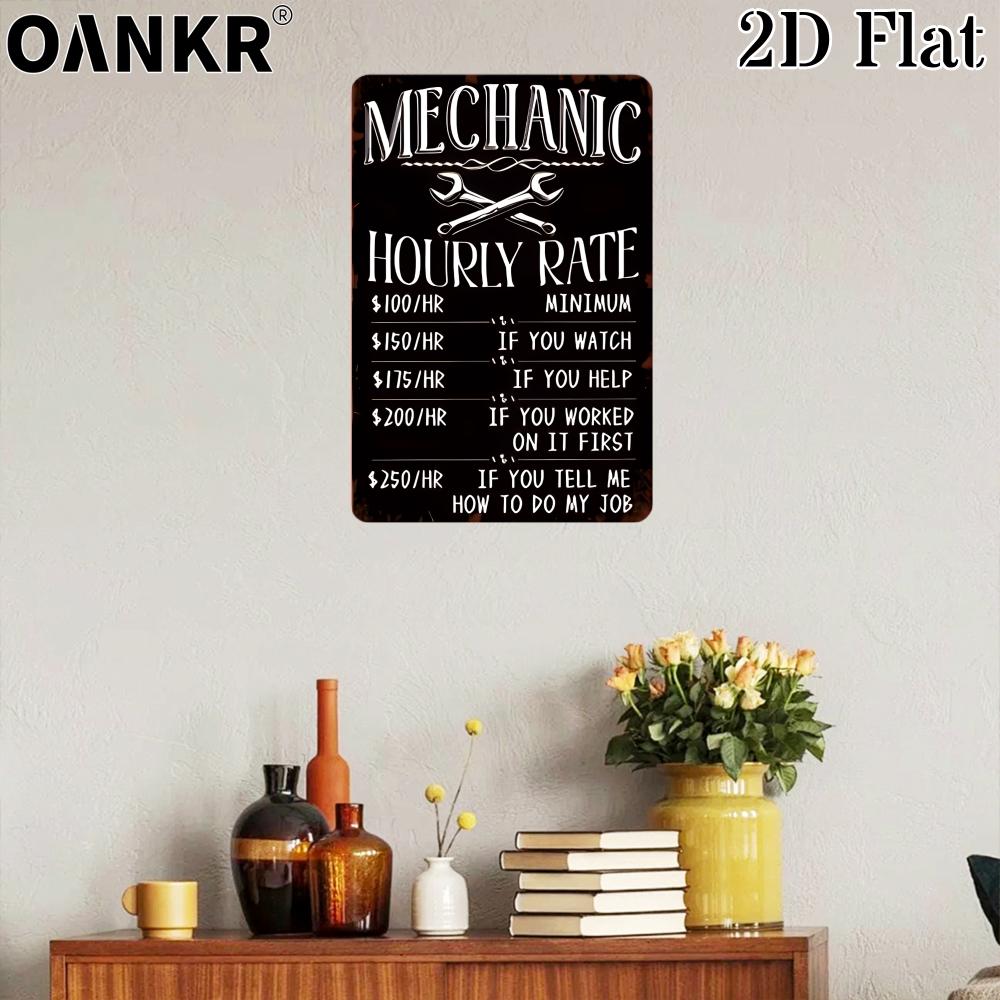 Vintage Mechanic Hourly Rate Metal Poster Tin Sign Wrenches Metal Signs for Man Cave Garage Farm Garden Home Wall Decor Plaque