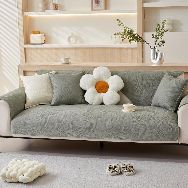 Новый чехол для диванной подушки из стираного хлопка с вышитым банановым листом, современная простая нескользящая однотонная тканевая подушка для дивана