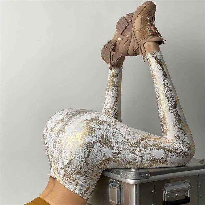 Tight Elastic Bronzing Yoga Pants Fashion Wind Cross-Border Snake Pattern Peach Hip Fitness Pants High Waist Slimming Sports Pants