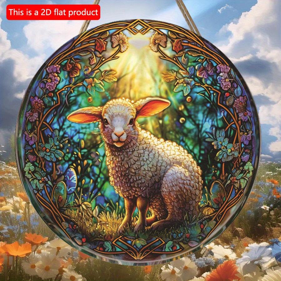 2D Flat 20cm Sheep Flowers Wooden Wall Hanging Decor - Green Universal Holiday Wooden Pendant, Home Decoration, Welcome Sign Party Decor, Wood Crafted