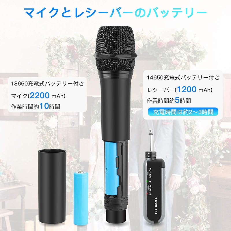 Беспроводной микрофон Kithouse UHF перезаряжаемый беспроводной караоке-микрофон 10 каналов и регулировка громкости и эха 6,35 мм приемник беспроводной ручной