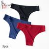 3PCS/SET Sexy Seamless Ice Silk Breathable Panties Low Waist Thong Women's Bikini Briefs Lingere Underwear