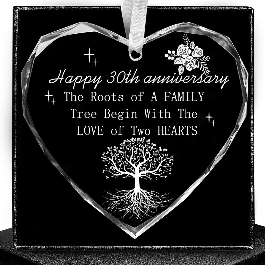 Happy 50th Anniversary Transparent Crystal Ornament, 50th Wedding Glass Memorial Keepsake Heart Plaque Unique Hanging Ornaments for Old Couples