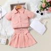 Summer Girls' Fashion Set Children's Casual Jacket + Strappy Vest + Pleated Skirt Set