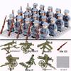 WWII Military Blocks Minifigures: Eighth Route, US, German Armies with Soldiers, Action Figures, and Heavy Weapons Model Toy Set.