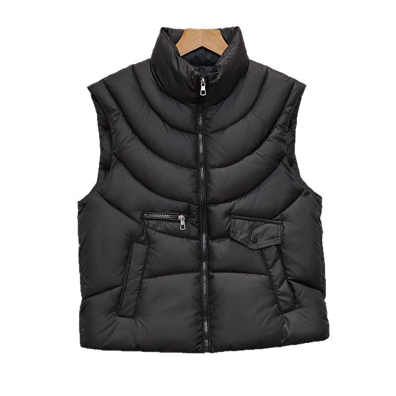Autumn and winter new black high-end small warm cotton clothes short stand-up neck cotton-padded clothes jacket vest women