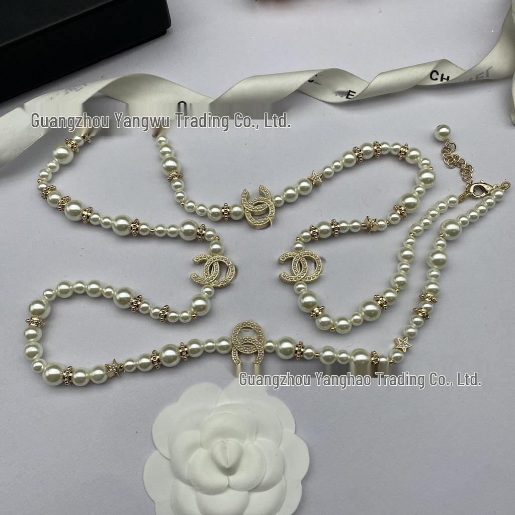 Женское высококачественное ожерелье-свитер Seiko с двойным бриллиантом 'C', звездой и жемчугом