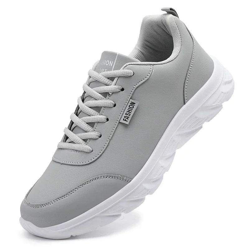 Men's Running Shoes Black PU Upper Flat and Comfortable Walking Shoes Lightweight and Wide Footed Casual Sports Leather Shoes