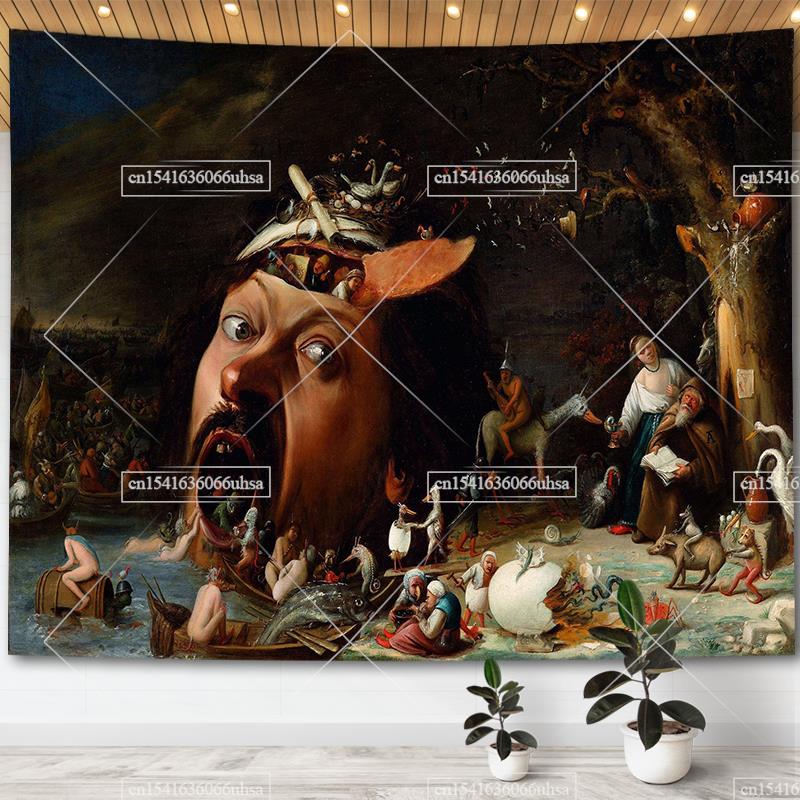 Hieronymus Bosch Garden Of Earthly Delights Tapestry Wall Art Decor Paintings Retro Tapestries Aesthetic Room Decoration Posters