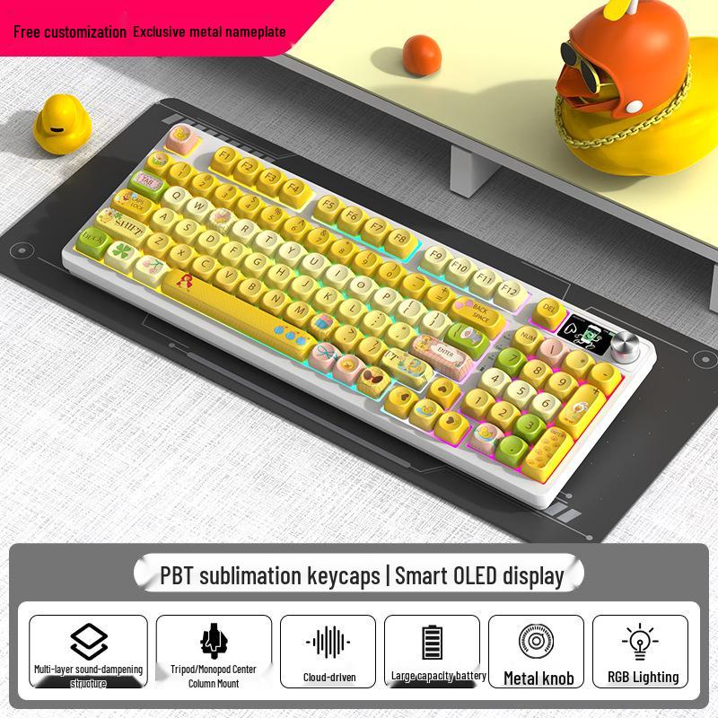 98-клавишная RGB беспроводная Bluetooth механическая клавиатура с тройным режимом - Игровая, для киберспорта и офиса, с настраиваемым экраном