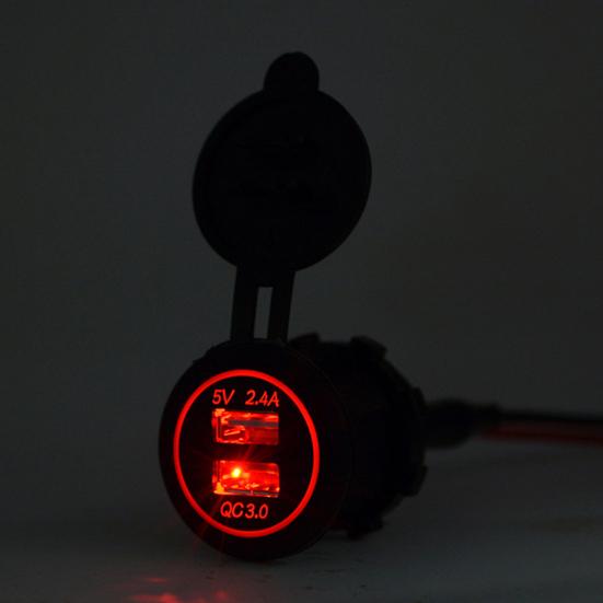 Автомобильное зарядное устройство Двойной USB QC3.0 Быстрая зарядка DC 12В-24В Светодиодный цифровой разъем для зарядки телефона для мотоцикла