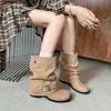 Модные ботинки~ Ботинки-казаки с внутренней платформой для увеличения роста Женские 2025 Осень Плиссированные брюки Короткие ботинки Винтажные ботинки