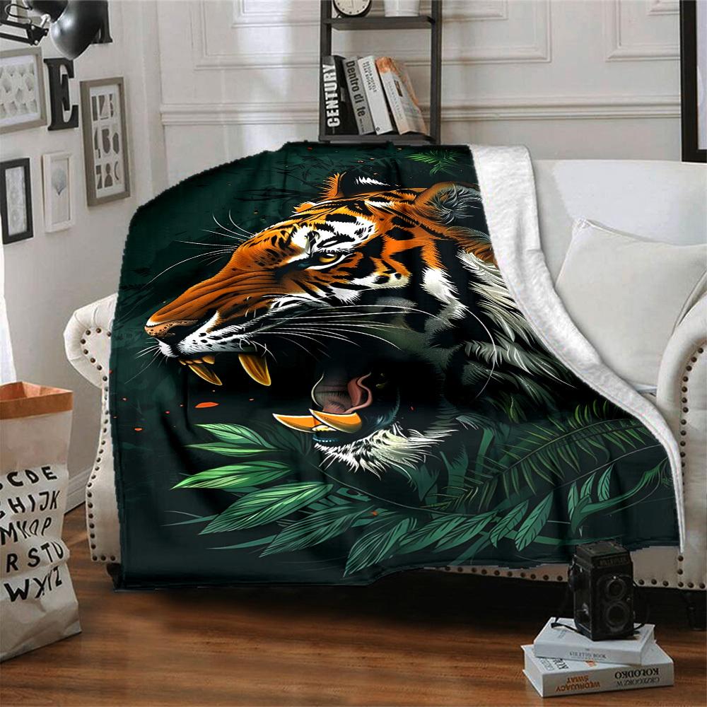 1pc Tiger Print Blanket Lightweight Flannel Blanket Throw Blanket For Sofa, Bed, Travel, Camping, Livingroom, Office, Couch, Chair, And Bed yy25101515