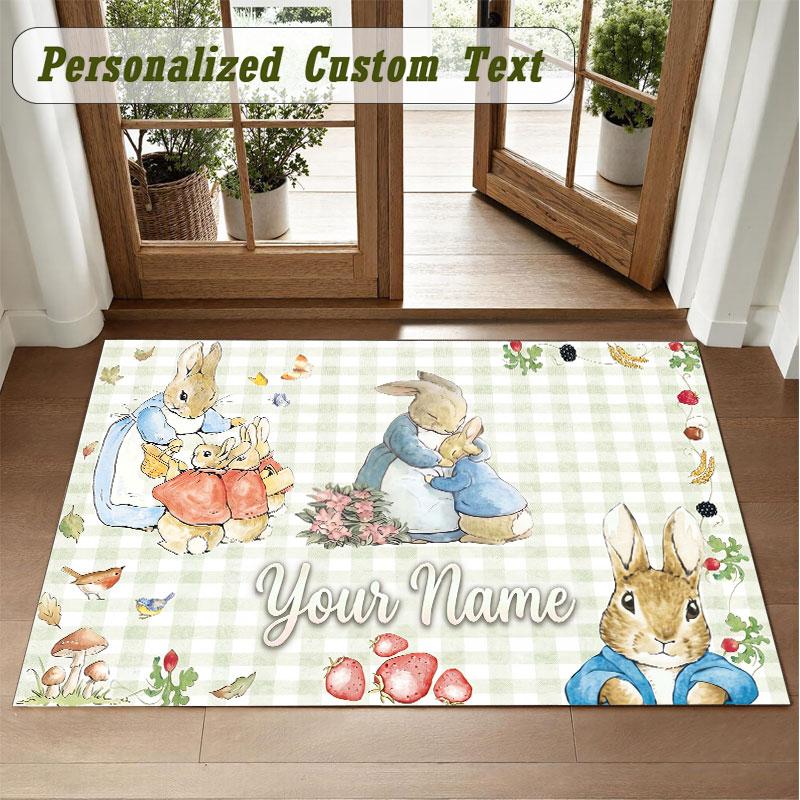 Crystal Velvet Square Rug Custom NamePeter Rabbit Pattern Non Slip Home Floor Decor Rug