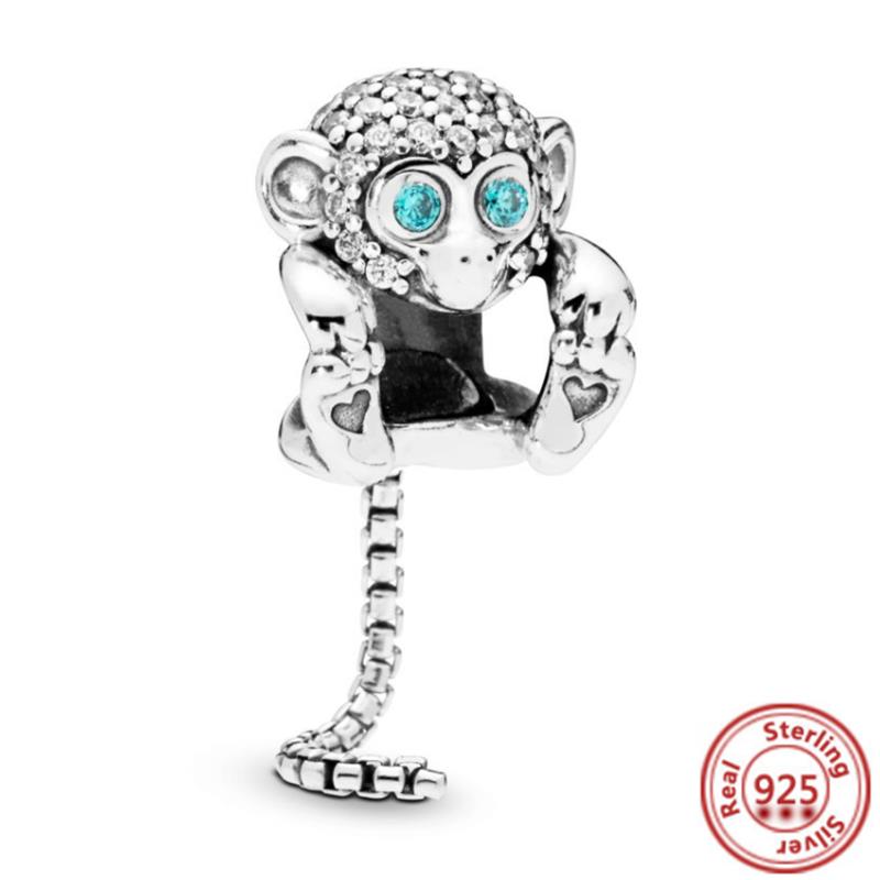 925 медь Милая серия животных Кошка Собака Слон Единорог Птица Подвеска Бусины удачи Подходят для оригинального браслета с шармами Pantaro DIY Циркон