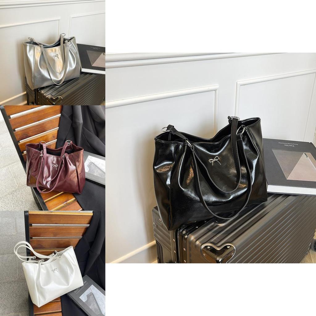 Простая однотонная сумка-тоут большого объема для женщин, с декором в виде банта, для работы и повседневного использования