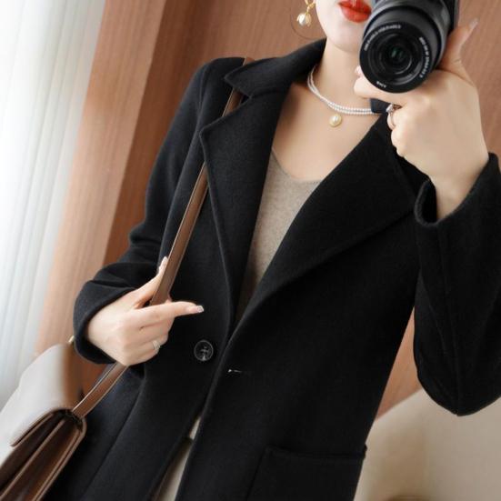 Женская куртка с двойными карманами, лацканами, однотонное шерстяное пальто на одной пуговице, большой размер, свободное теплое с длинными рукавами, для поездок на работу и свиданий, весна-осень