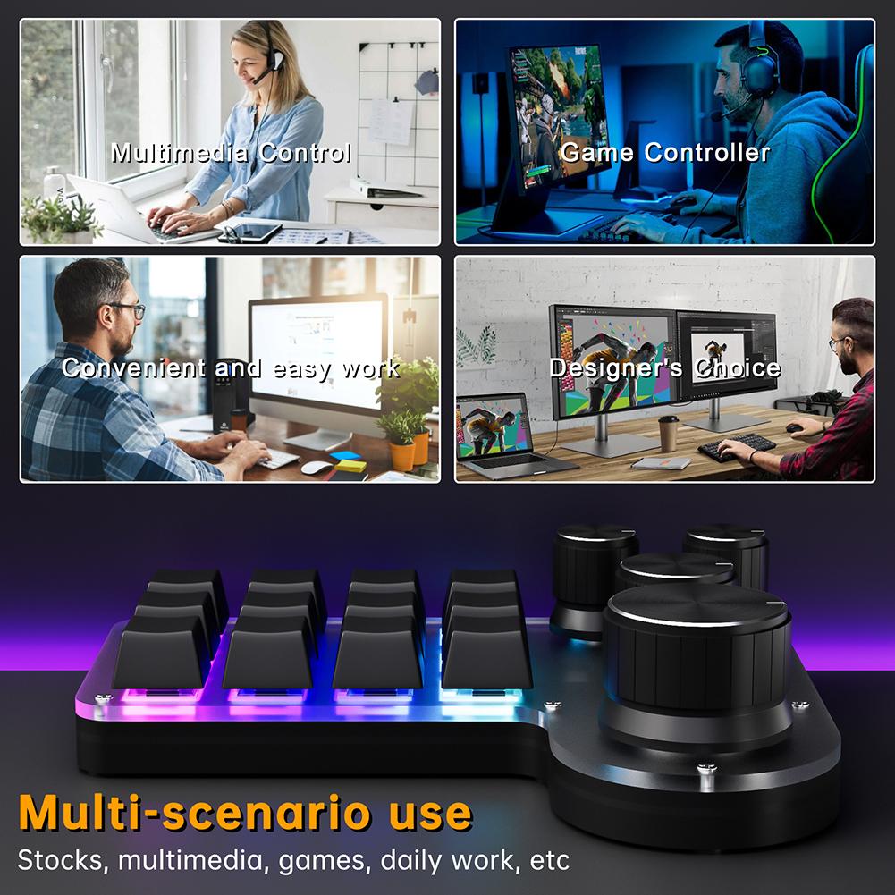 12 клавиш 3/4 ручки Bluetooth-клавиатура RGB Копировать Вставить Photoshop Мини-игровая клавиатура Механическая игровая клавиатура с горячей заменой Красный переключатель