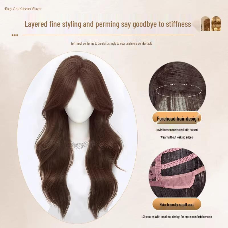 Женская натуральная длинная париковая шапка с реалистичными большими волнами и незаметной челкой с прямым пробором