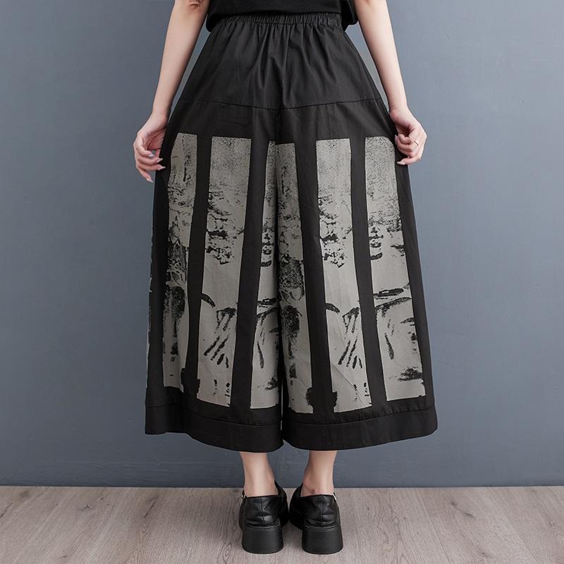 Черные винтажные повседневные свободные летние широкие брюки с высокой талией для женщин.