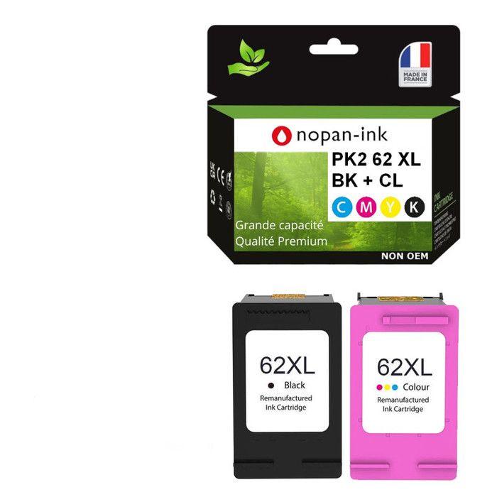 Cartouche d'encre - NOPAN-INK - 62XL - 2 pièces - Compatible HP - Jet d'encre Noir/Couleur