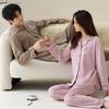 Couple's All-Cotton Long Sleeve Pajamas - Solid Color Cardigan Homewear for Men and Women, Ideal for Autumn and Winter.