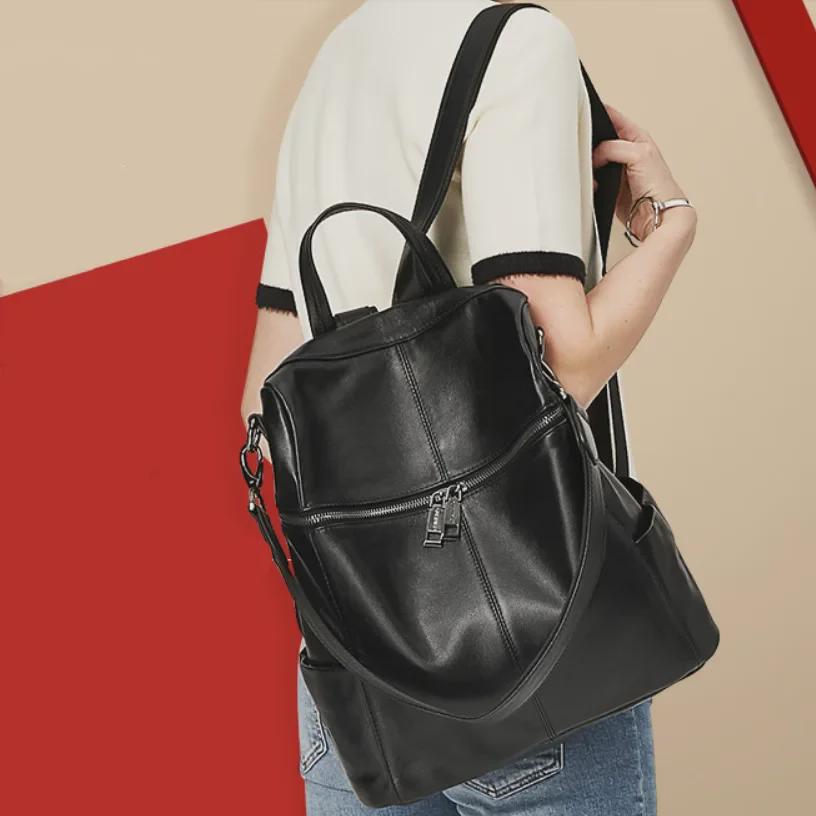2024 Новый европейский и американский женский рюкзак из натуральной кожи - Большая вместимость, ретро-сумка в стиле колледжа