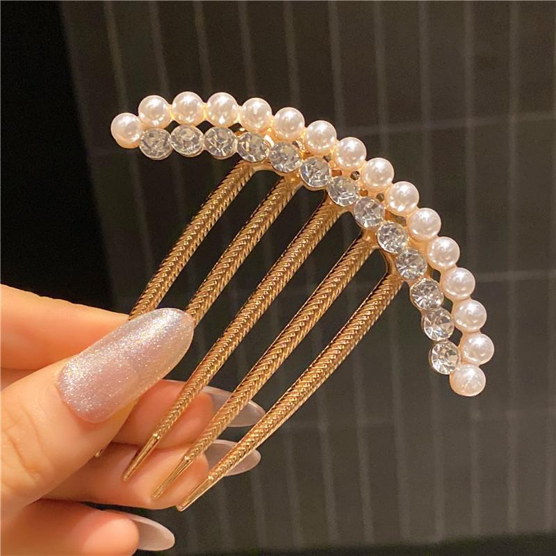 Simple Pearl Water Diamond Metal Pan Hair Insert Comb Hair Comb Hairpin Mother'S Day Holiday Gift Hair Accessories