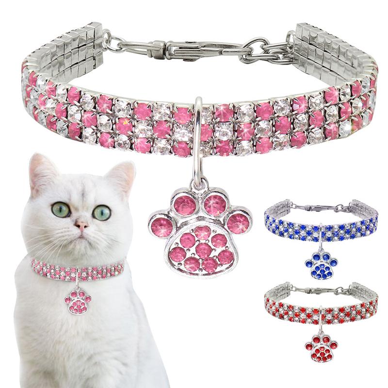 Pet Collar with Diamonds Adjustable Crystal Diamond Elastic Bone Pendant Cats Dogs Pet Collier Collar Dress Up Dog Accessories