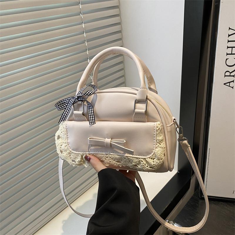 Style Bowknot Handbag Pu Leather Crossbody Bag With Zipper Closure For Casual Outings
