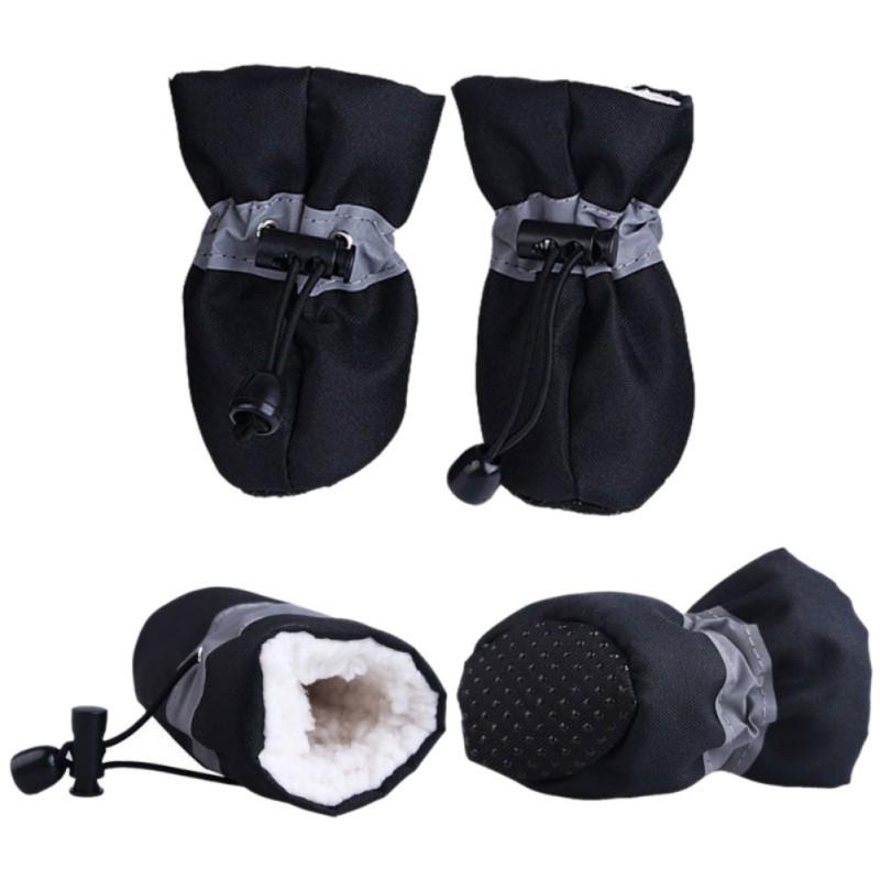 4 Pcs/lot Waterproof Dog Shoes with Cashmere Warm Inner, Anti-slip Shoes for Small Dog Rain Snow