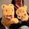 Cute Bear Half Finger Flip Plush Gloves for Women, Warm In Autumn and Winter, Piled and Thickened, Cute Student Writing To Prevent Cold