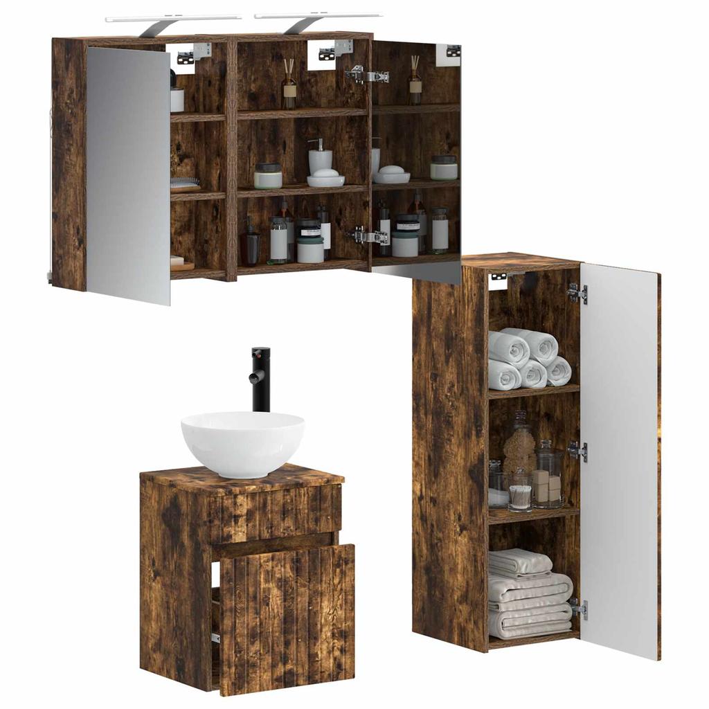 Bathroom Furniture Set 4 pcs Smoked Oak