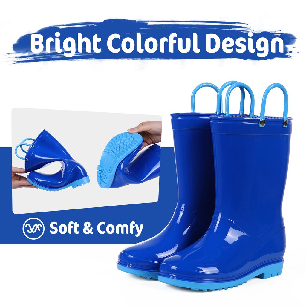 Fashion Comwarm Toddler Kids Rain Boots With Handles Cute Dinosaur Unicorn Unisex Rain Shoes For Girls And Boys Waterproof Non-slip Boot